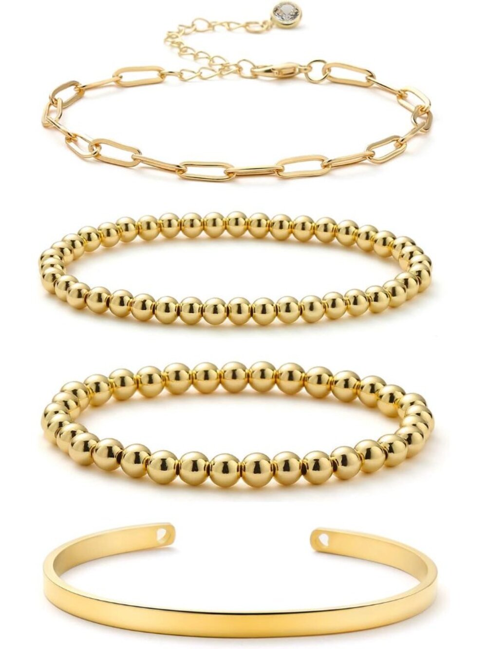 Chic 4-Piece Rose Gold Beaded Bracelets Set - Adjustable & Stackable Style